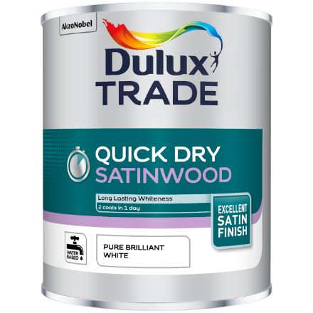 Picture of DULUX TRADE QUICK DRY SATINWOOD PURE BRILLIANT WHITE 1L