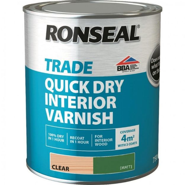 Picture of RONSEAL TRADE QUICK DRY INTERIOR VARNISH CLEAR MATT 750ML